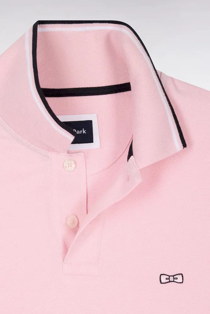 Polo à manches courtes en coton rose détails rayés coupe regular – Bild 6