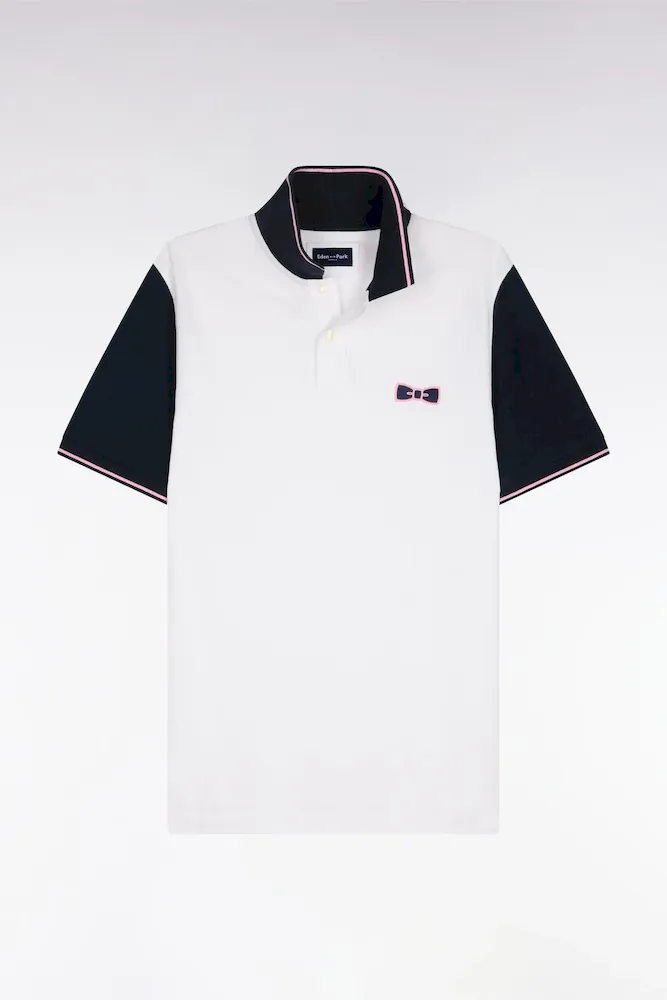 Polo à Manches Courtes En Coton Blanc à Broderie Patchée Coupe Regular