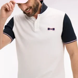 Polo à manches courtes en coton blanc à broderie patchée coupe regular
