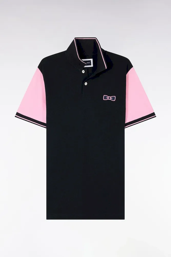 Polo à Manches Courtes En Coton Marine à Broderie Patchée Coupe Regular