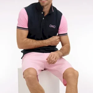 Polo à manches courtes en coton marine à broderie patchée coupe regular