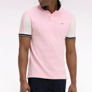 Polo à manches courtes en coton rose brodé coupe regular