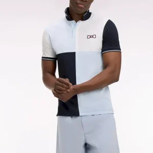 Polo à manches courtes en coton bleu ciel à cadrans coupe regular