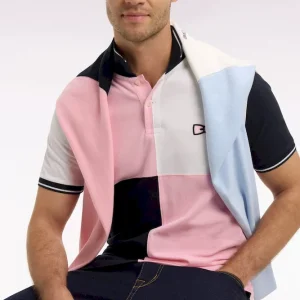 Polo à manches courtes en coton rose à cadrans coupe regular