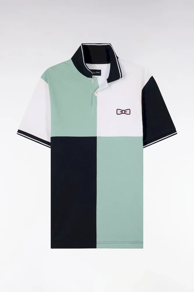 Polo à Manches Courtes En Coton Vert D'eau à Cadrans Coupe Regular