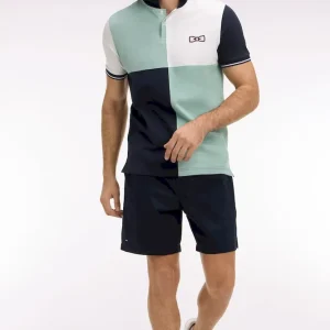 Polo à manches courtes en coton vert d'eau à cadrans coupe regular