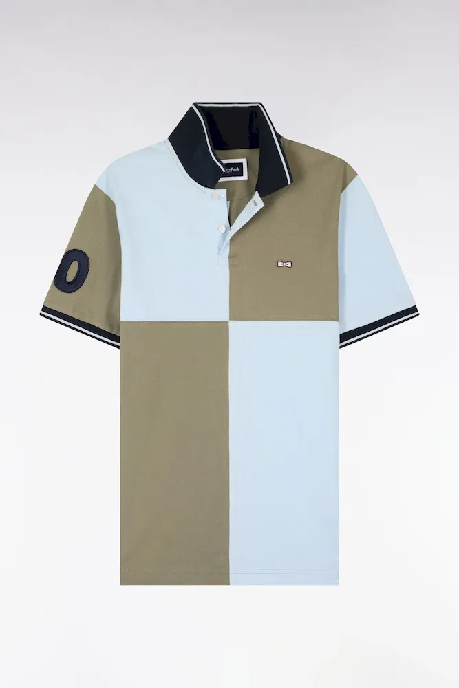 Polo à Manches Courtes En Coton Beige Et Ciel à Cadrans Coupe Regular