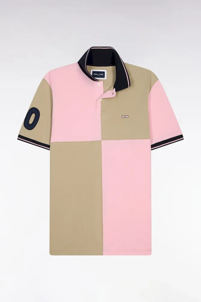 Polo à Manches Courtes En Coton Beige Et Rose à Cadrans Coupe Regular