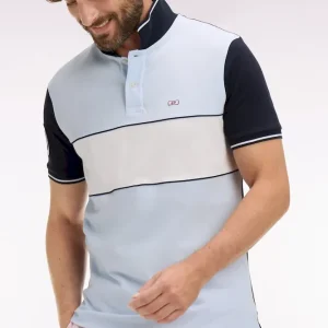 Polo à manches courtes en coton ciel et marine coupe regular