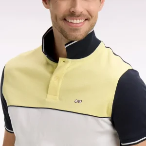 Polo à manches courtes en coton jaune clair et marine coupe regular