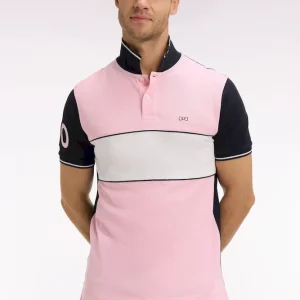 Polo à manches courtes en coton rose et marine coupe regular