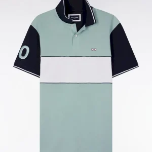 Alternative view of Polo à manches courtes en coton vert d'eau et marine coupe regular