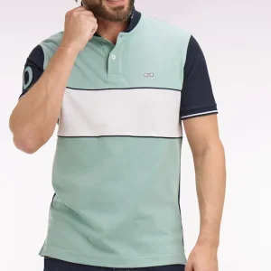 Polo à manches courtes en coton vert d'eau et marine coupe regular