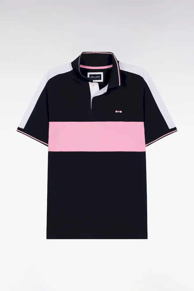 Polo à Manches Courtes En Piqué Coton Marine Coupé Cousu