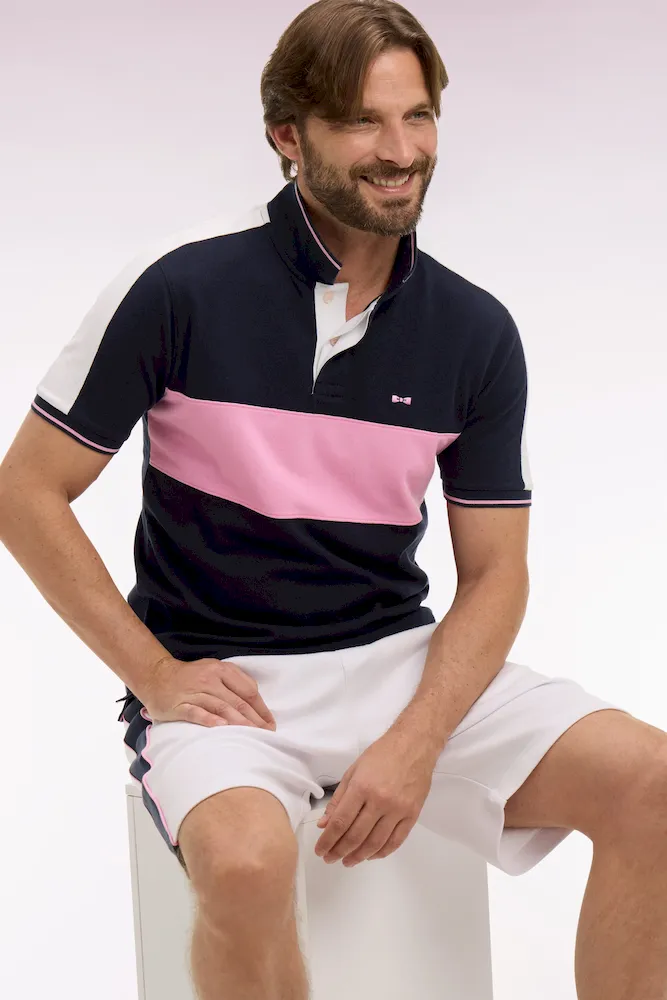 Polo à manches courtes en piqué coton marine coupé cousu