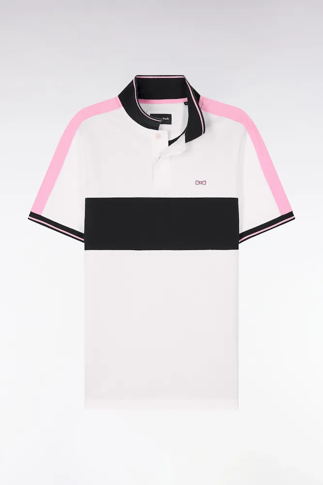 Polo à Manches Courtes En Piqué Coton Blanc Coupé Cousu