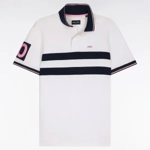 Alternative view of Polo à manches courtes en piqué coton blanc à rayures coupé cousu