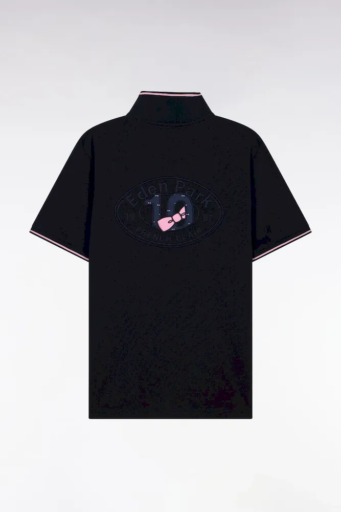 Polo à Manches Courtes En Piqué Coton Marine Broderie Dos