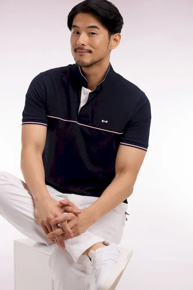 Polo à manches courtes en piqué coton marine