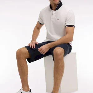 Polo à manches courtes en piqué coton blanc broderie marine