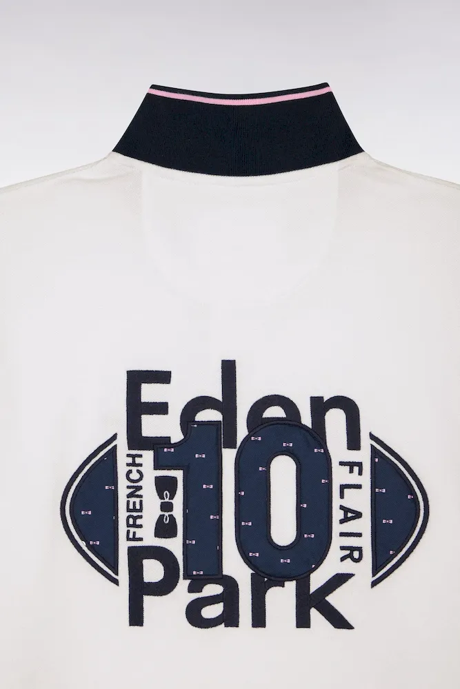 Polo à manches courtes en piqué coton blanc broderie marine – Bild 6