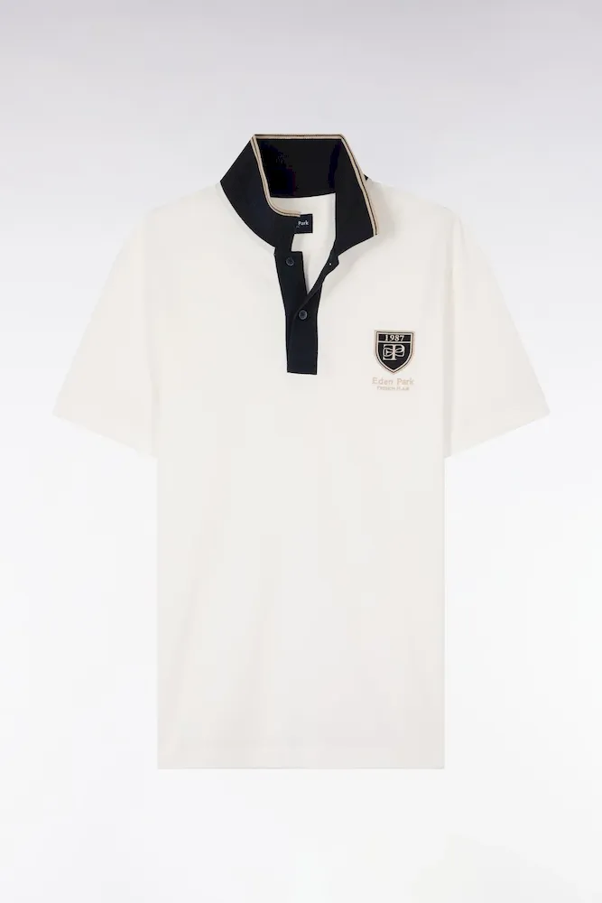 Polo à Manches Courtes En Piqué Coton écru écusson EP