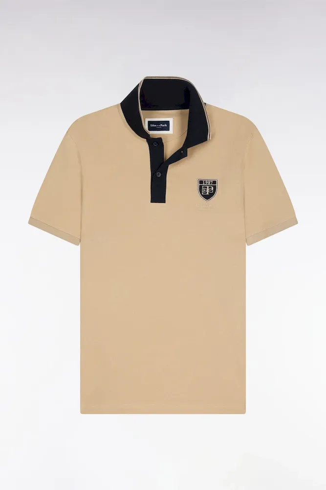Polo à Manches Courtes En Piqué Coton Beige écusson EP