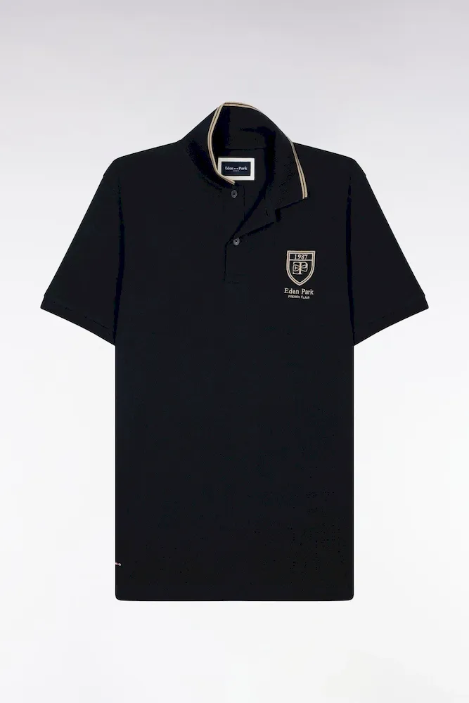 Polo à Manches Courtes En Piqué Coton Marine écusson EP