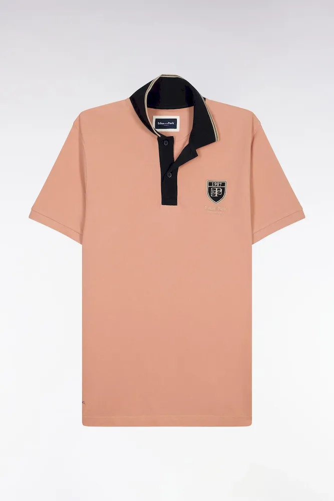 Polo à Manches Courtes En Piqué Coton Saumon écusson EP