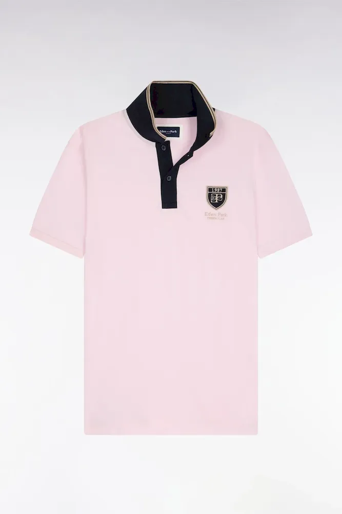 Polo à Manches Courtes En Piqué Coton Rose écusson EP