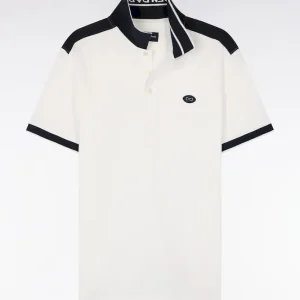 Alternative view of Polo à manches courtes en piqué coton blanc à découpes marine