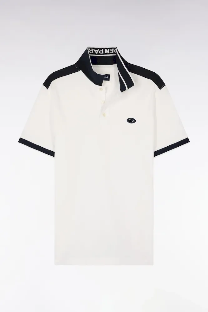 Polo à Manches Courtes En Piqué Coton Blanc à Découpes Marine