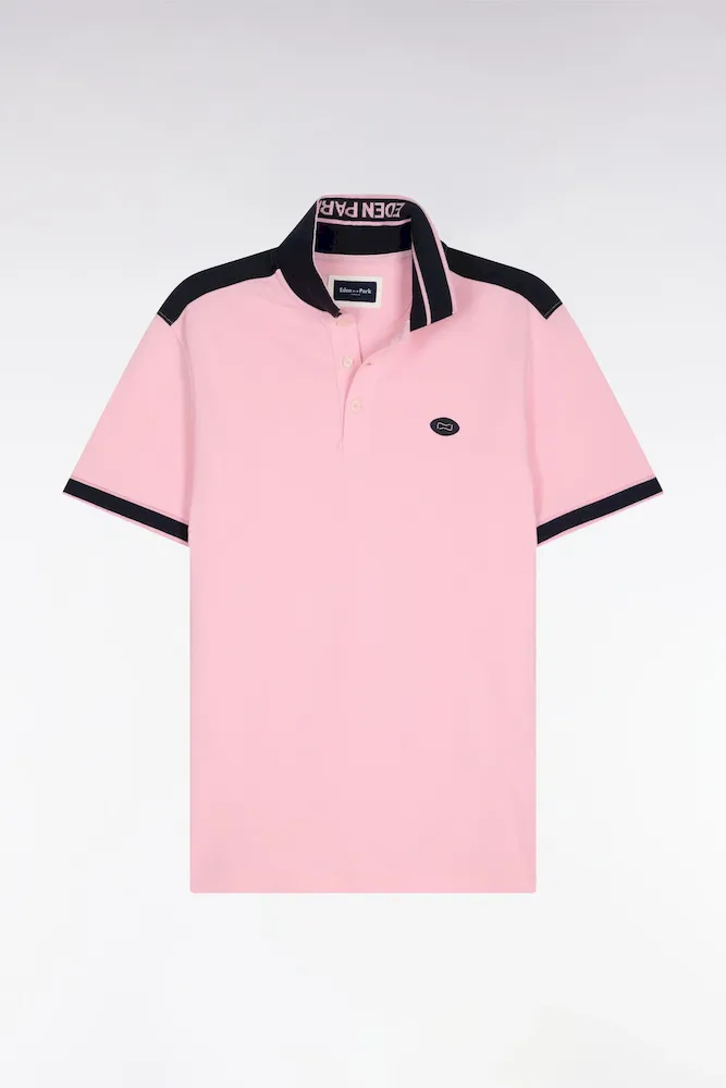 Polo à Manches Courtes En Piqué Coton Rose à Découpes Marine