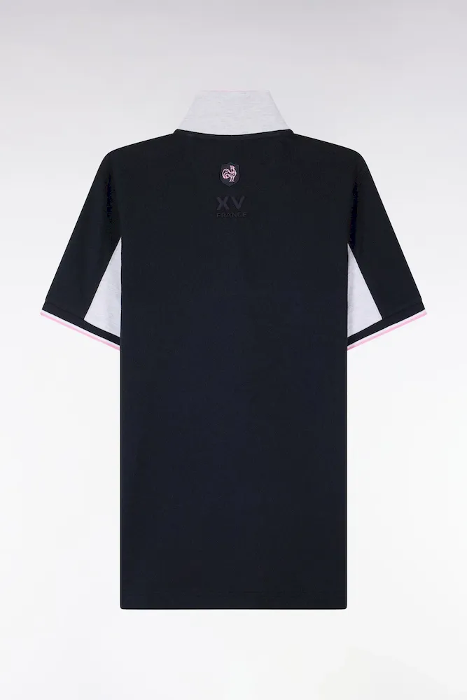 Polo à Manches Courtes XV De France En Piqué Coton Marine Découpes Blanches