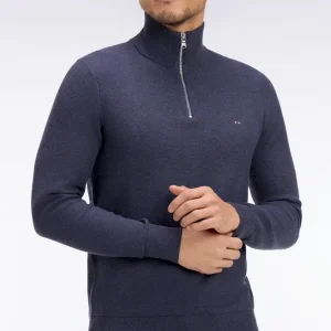 Pull col camionneur en coton bleu foncé