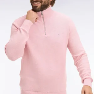 Pull col camionneur en coton rose