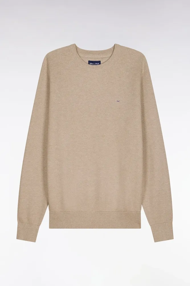 Pull Col Rond En Coton Beige