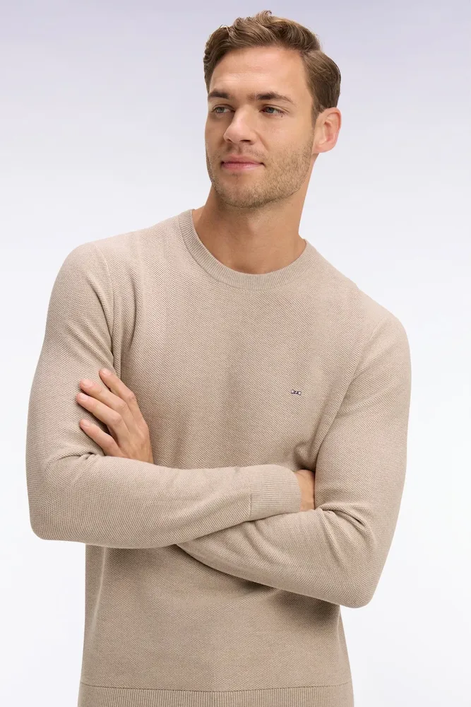 Pull col rond en coton beige