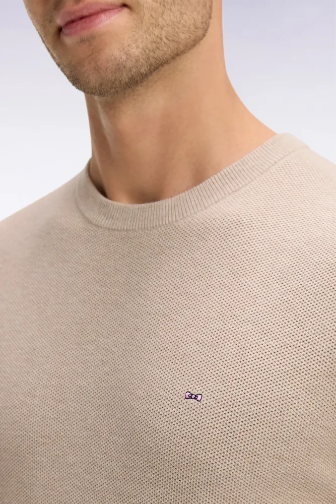 Pull col rond en coton beige – Bild 4