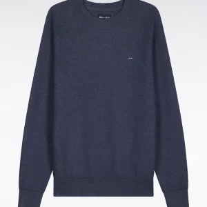 Alternative view of Pull col rond en coton bleu foncé