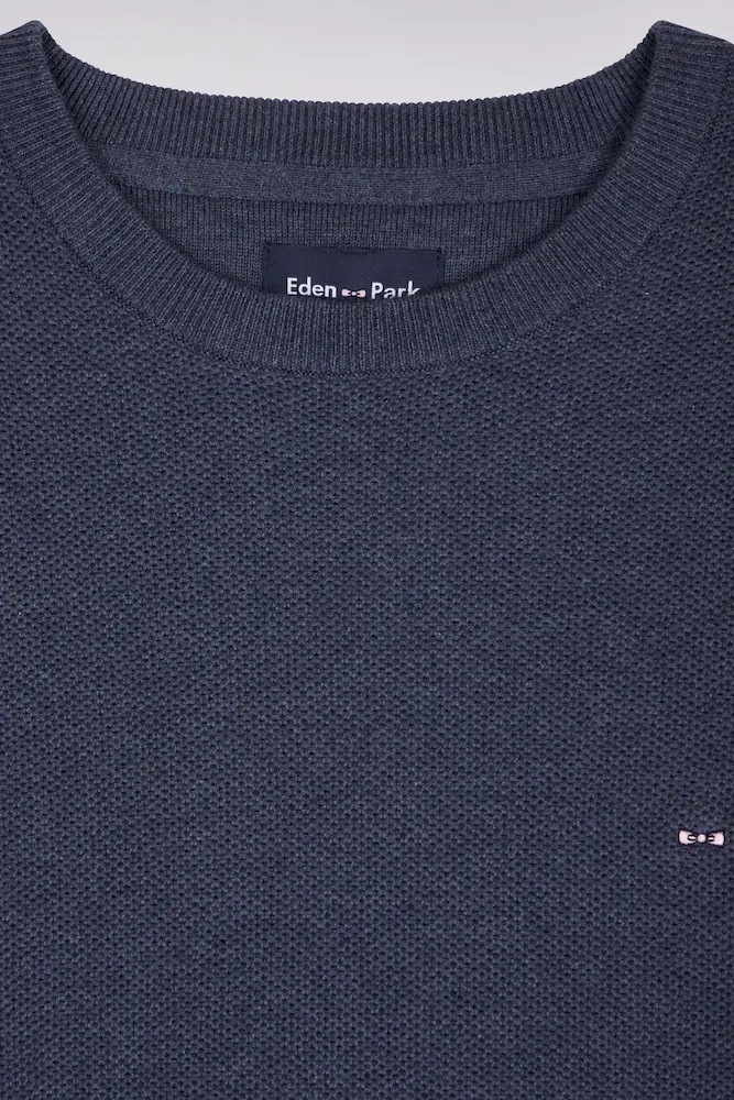 Pull col rond en coton bleu foncé – Bild 6