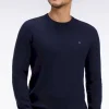 Pull col rond en coton marine