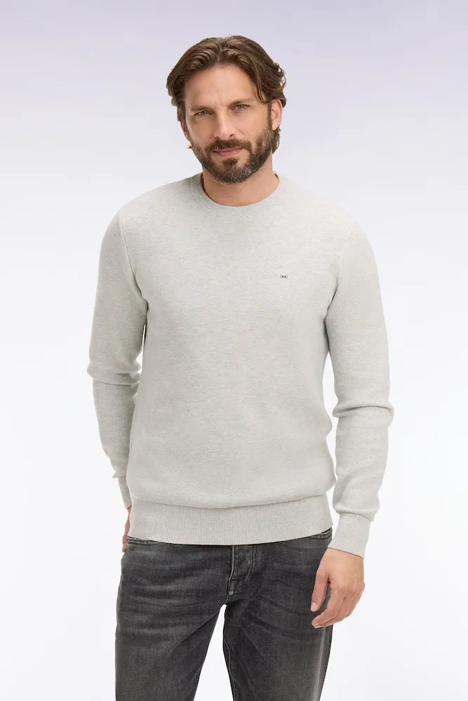 Pull col rond en coton gris clair – Bild 3