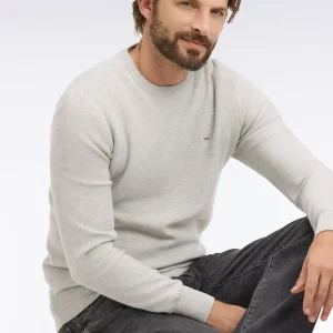 Pull col rond en coton gris clair