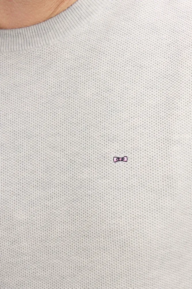 Pull col rond en coton gris clair – Bild 4