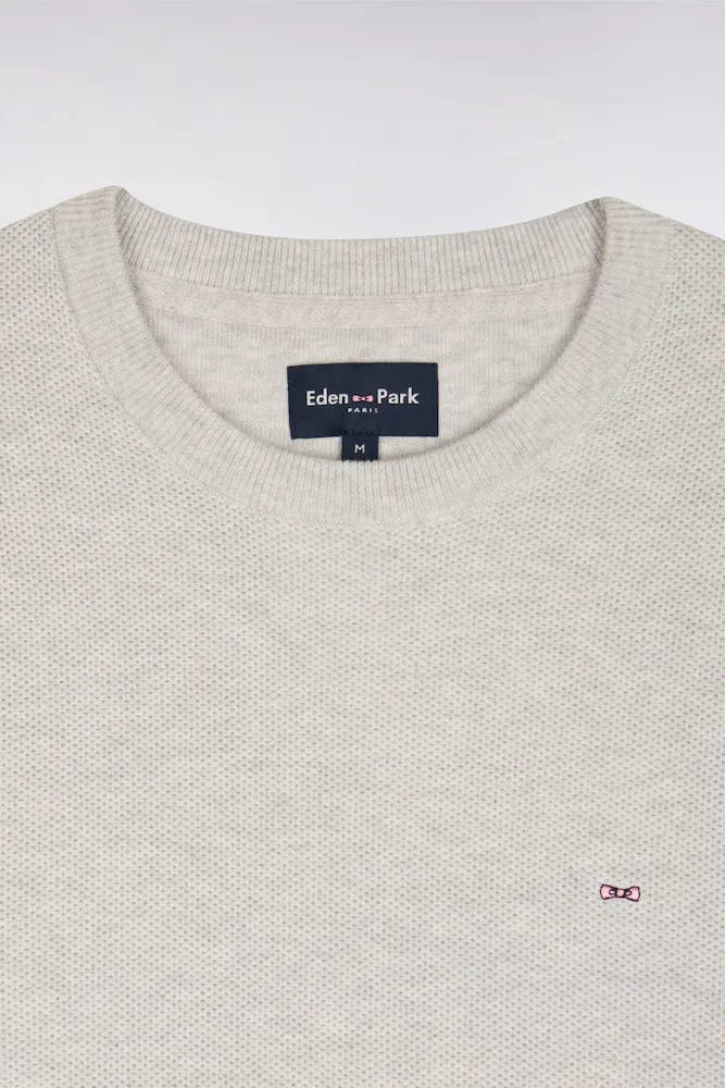 Pull col rond en coton gris clair – Bild 6