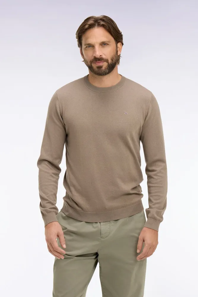 Pull col rond en coton et soie mélangés beige – Bild 3