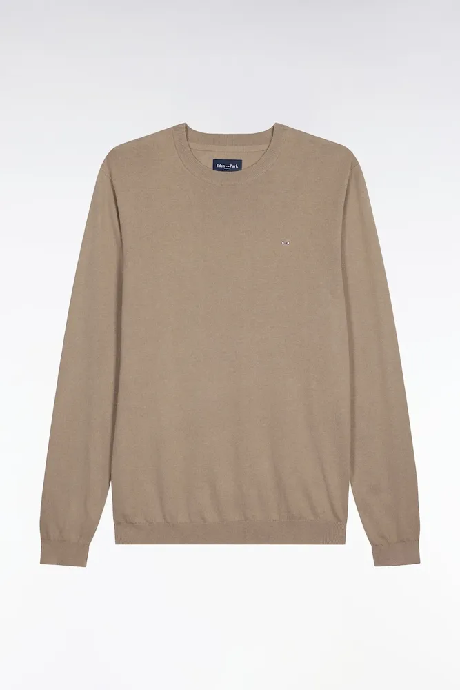 Pull Col Rond En Coton Et Soie Mélangés Beige