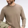 Pull col rond en coton et soie mélangés beige