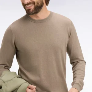 Pull col rond en coton et soie mélangés beige